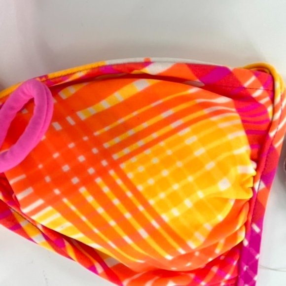 Reversible Bikini Swimsuit Halter Top Juniors Sz XS Pink Orange Stripe Chevron - Picture 5 of 10
